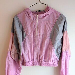 Women's Pink & Gray Lightweight Hooded Windbreaker Jacket